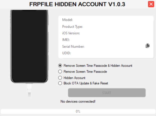 FRPFILE Hidden Account Tool (iPad CPUs A12 to A15) - Remove ScreenTime Restriction & Hide iCloud Open Menu - [NOT FMI OFF]
