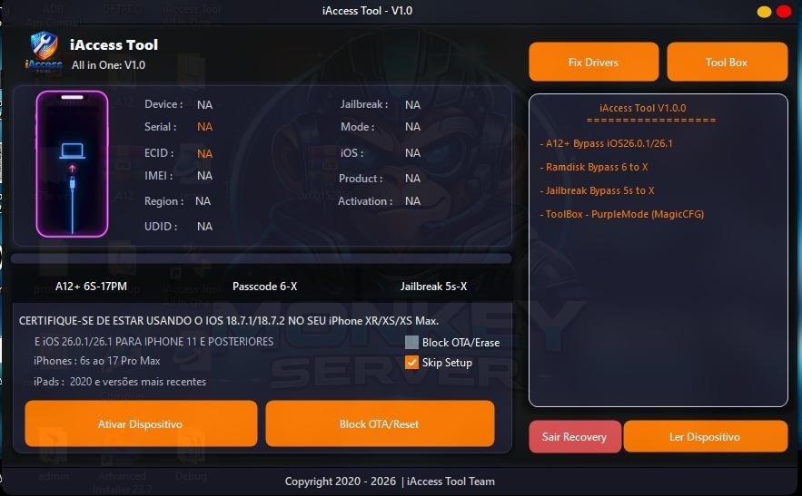 iAcess Tool A12+ Bypass - iPhones 6s ao 17 Pro Max e iPads (One Clique)